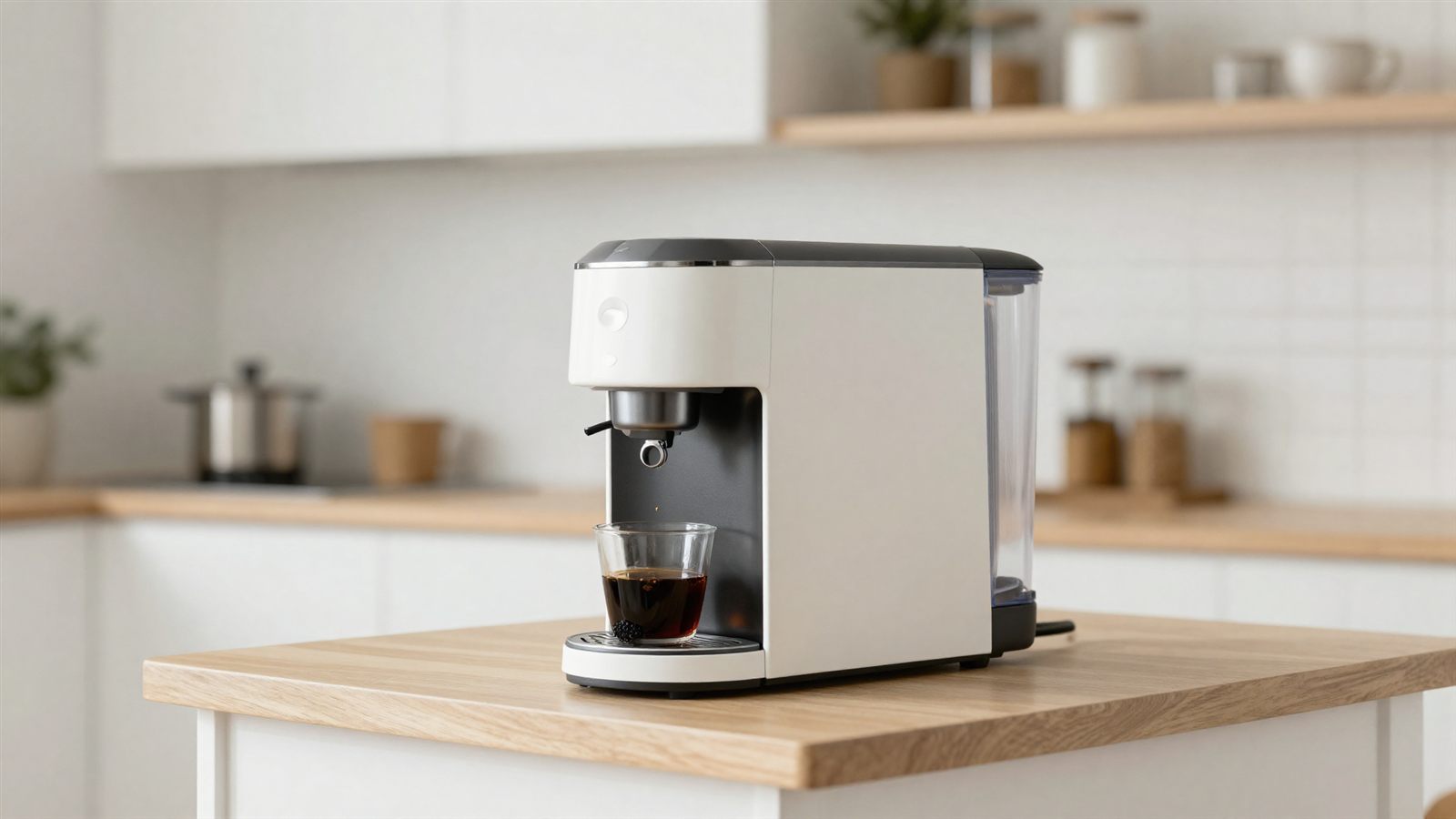 Kleiner kompakter Kaffeevollautomat in kleiner Küche